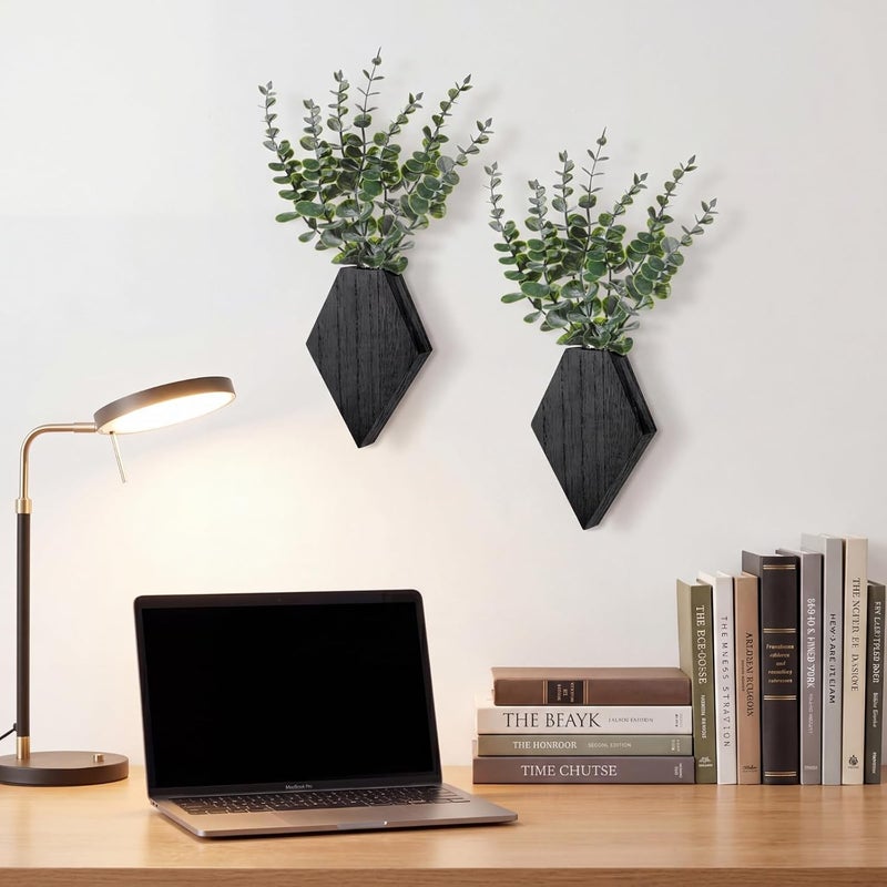 Chunful 2 Pcs Wooden Wall Planter Decor Hanging Fake Plants Greenery Flowers Holder Vase Boxes for Wall Bohemian Farmhouse Room Kitchen Office Indoor Decoration(Black,7.1 x 4.7 x 1.2 Inches) - Image 5
