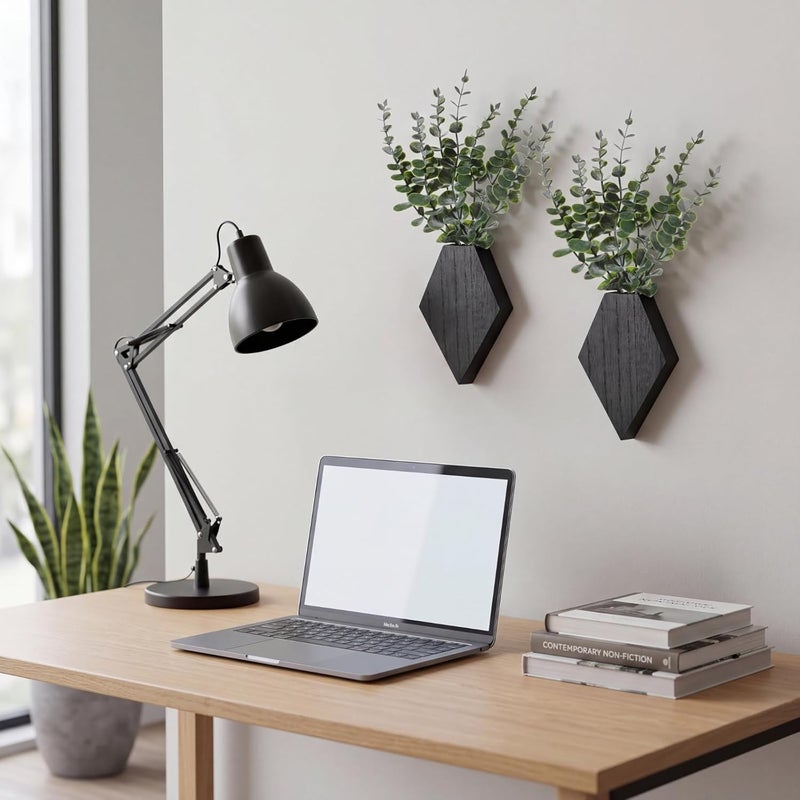 Chunful 2 Pcs Wooden Wall Planter Decor Hanging Fake Plants Greenery Flowers Holder Vase Boxes for Wall Bohemian Farmhouse Room Kitchen Office Indoor Decoration(Black,7.1 x 4.7 x 1.2 Inches) - Image 4