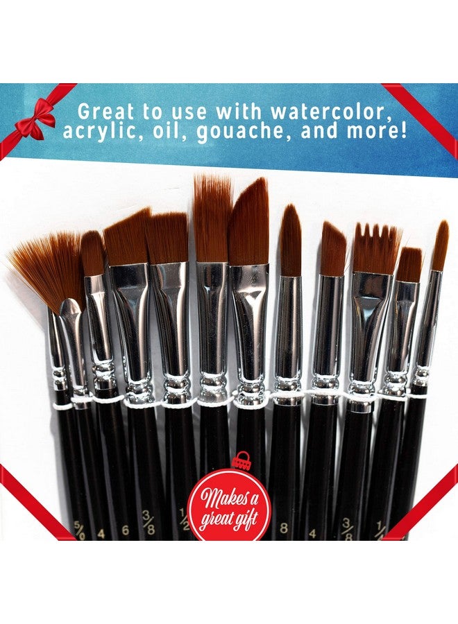 Crafts 4 ALL Acrylic Paint Brushes Pack Of 12 Professional Wide And Fine Tip Nylon Hair Artist Paintbrushes Paintbrush Bulk Set For Watercolor Canvas Craft Detail & Oil Painting - Image 3