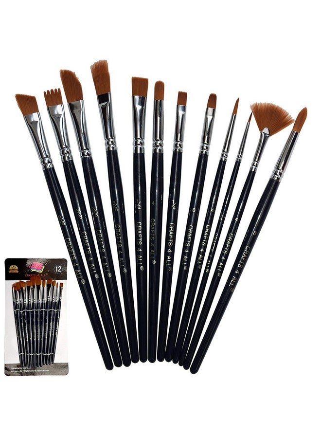 Crafts 4 ALL Acrylic Paint Brushes Pack Of 12 Professional Wide And Fine Tip Nylon Hair Artist Paintbrushes Paintbrush Bulk Set For Watercolor Canvas Craft Detail & Oil Painting - Image 2
