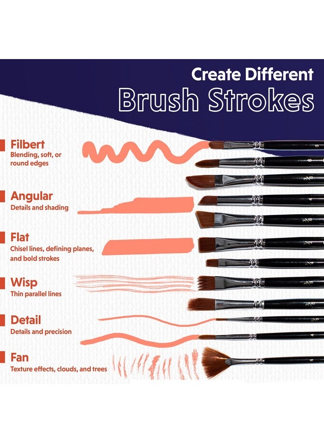Crafts 4 ALL Acrylic Paint Brushes Pack Of 12 Professional Wide And Fine Tip Nylon Hair Artist Paintbrushes Paintbrush Bulk Set For Watercolor Canvas Craft Detail & Oil Painting - Image 4