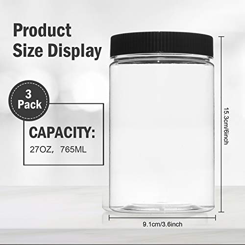 Vumdua 27 Ounce Plastic Jars with Lids, 3 Pack Food Storage Containers Airtight, Clear Containers for Organizing - Image 2