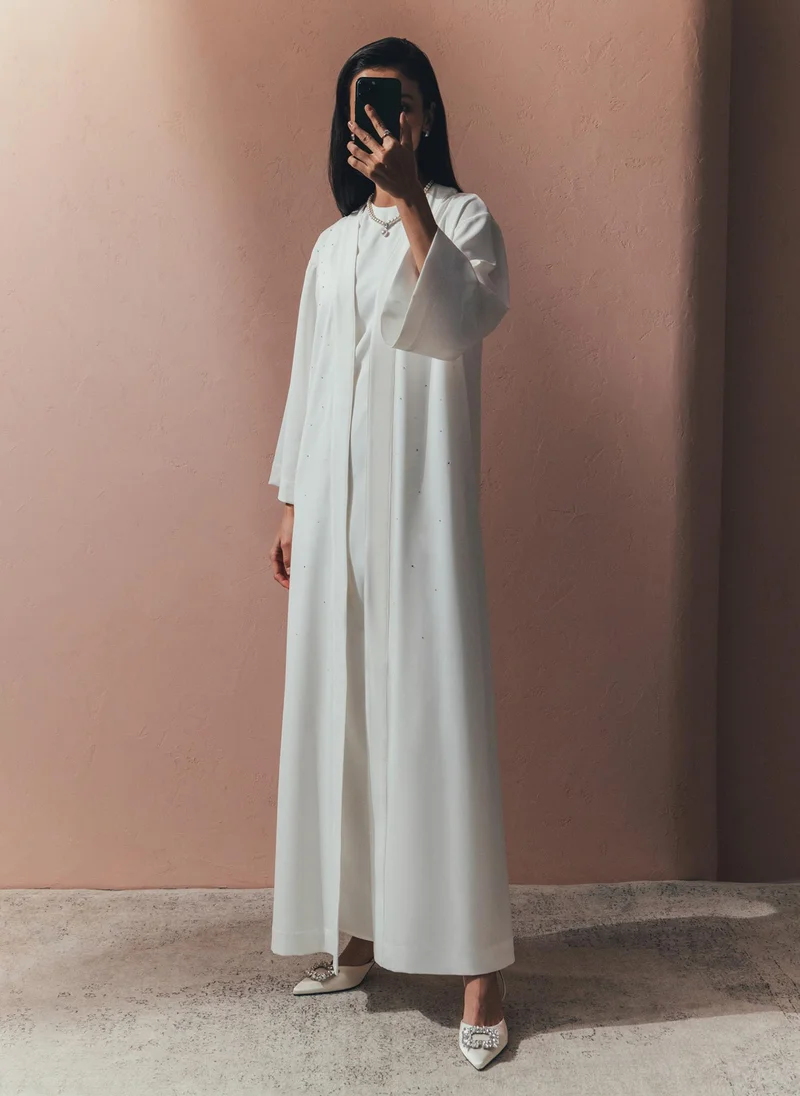 ليتشي سترة ماكسي فضفاضة مع أحجار الراين