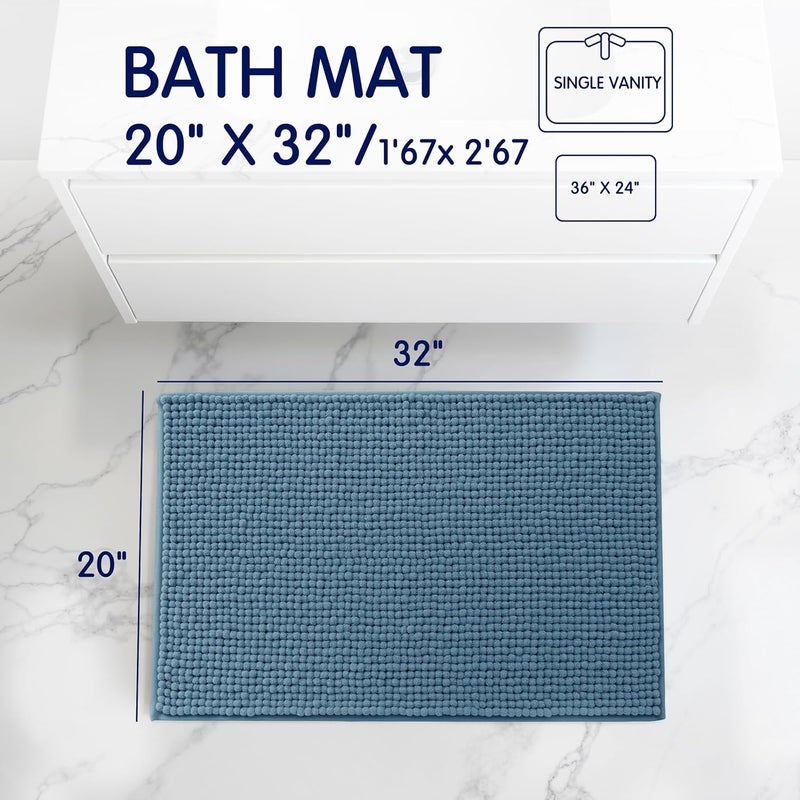 subrtex Bathroom Rugs, 20" x 32" Chenille Bath Rug Soft Short Plush Bath Mat Soft Shower Mat Water Absorbent Shower Mat Quick Dry Machine Washable, Stone Blue - Image 3