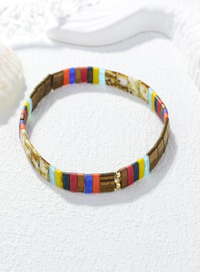 KELITCH Women Friendship Bracelets Shell Beaded Colorful Elastic Stretch Bracelets - Image 3