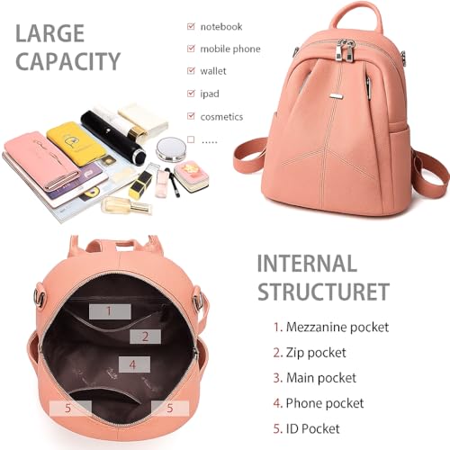 MUCHOVA Women Casual Travel Bags Stylish Medium Lightweight Backpack for Girls Fashion Multipurpose Shoulder Backpack (Pink) - Image 4
