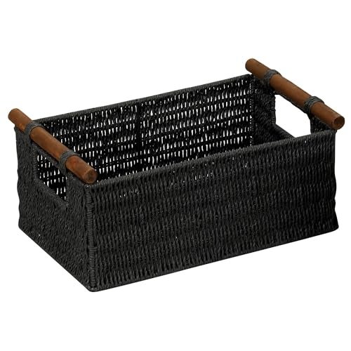 Household Essentials Decorative Woven Baskets, Set of 3 Baskets, Paper Rope with Wood Handles, Sturdy Metal Frame, Small, Medium and Large, Black - Image 4