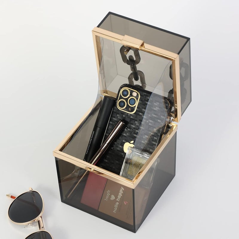 WJCD Cute Clear Acrylic Plastic Neon Hard Frame Party Clutch Purse with Gold Chain Strap - Image 4