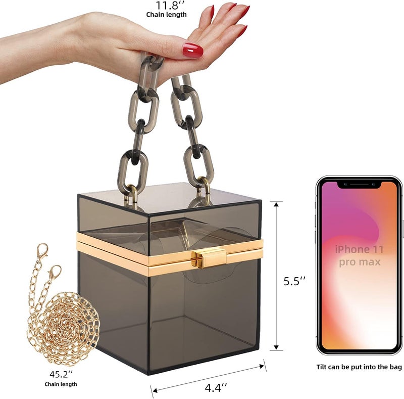 WJCD Cute Clear Acrylic Plastic Neon Hard Frame Party Clutch Purse with Gold Chain Strap - Image 2
