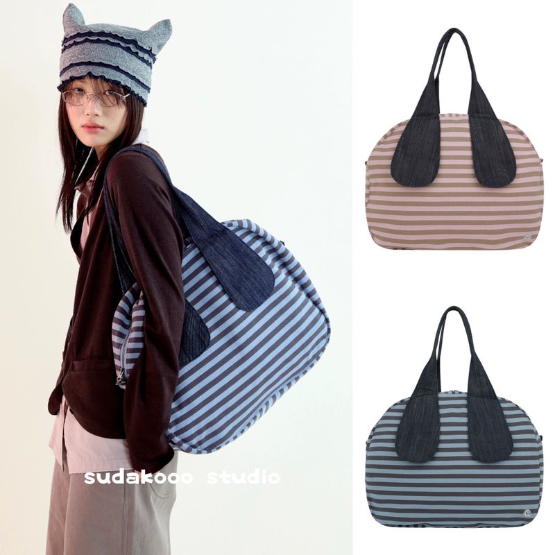 Women's Striped Canvas Tote Bag, Large Capacity Shoulder Bag for Daily Commute - Image 1