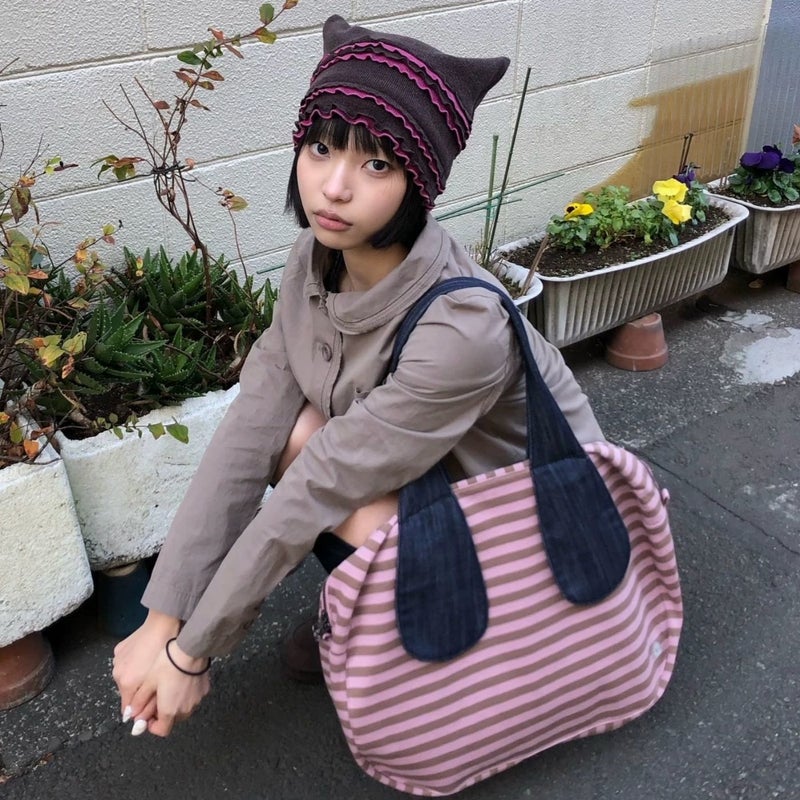 Women's Striped Canvas Tote Bag, Large Capacity Shoulder Bag for Daily Commute - Image 3