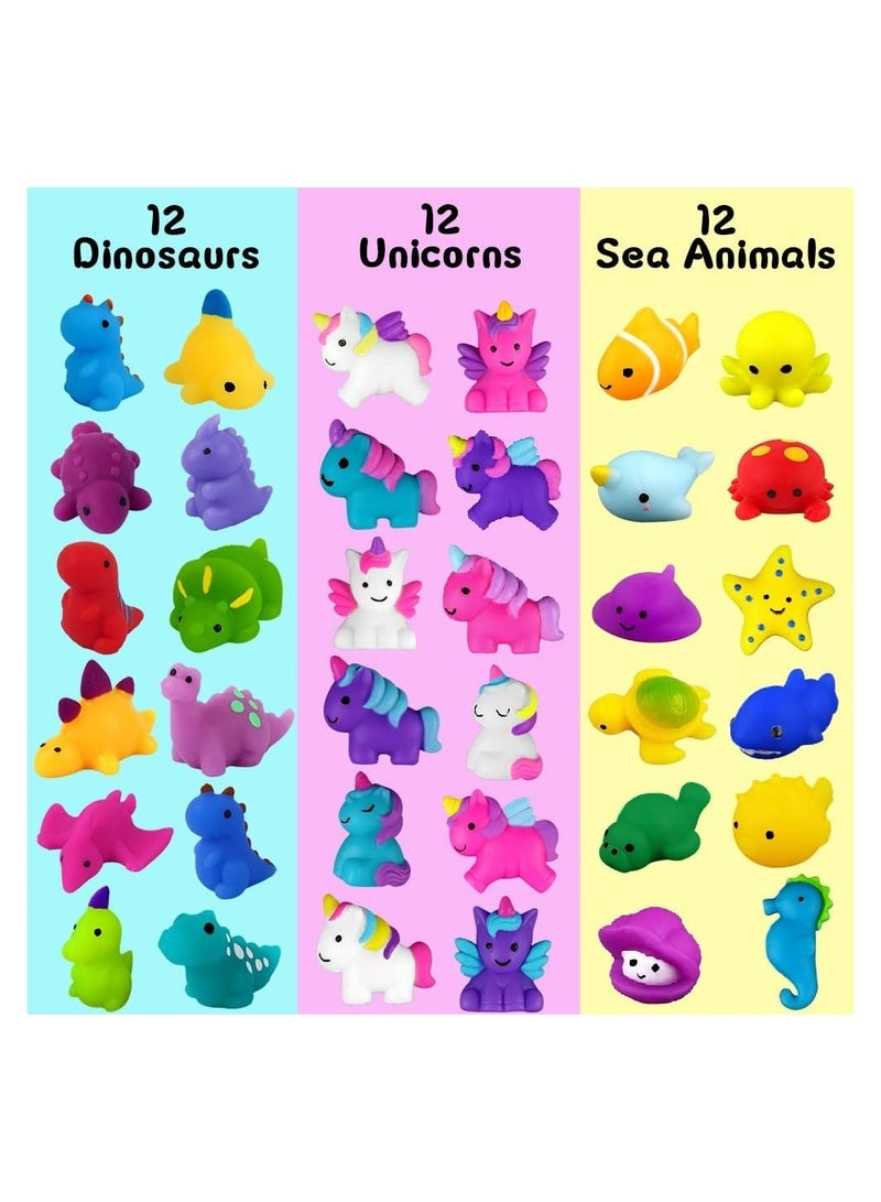 JOLLITY LLC Mochi Squishy Toys Mini Kawaii Dinosaur Unicorn Sea Animals Squishes Soft Squeeze Fidget Stress Relief Party Bags Fillers for Boys Girls Birthday Party Favors Gifts (36 pcs) - Image 1