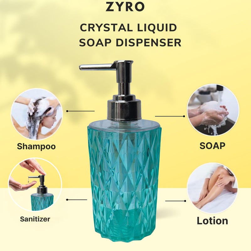 Zyro Crystal Liquid Soap Dispenser Stylish Diamond Cut Design with Pump (350 ML) for Bathroom, Kitchen, Countertop Multipurpose Shampoo, Conditioner, Lotion & Hand Soap Bottle Turquoise - Image 4