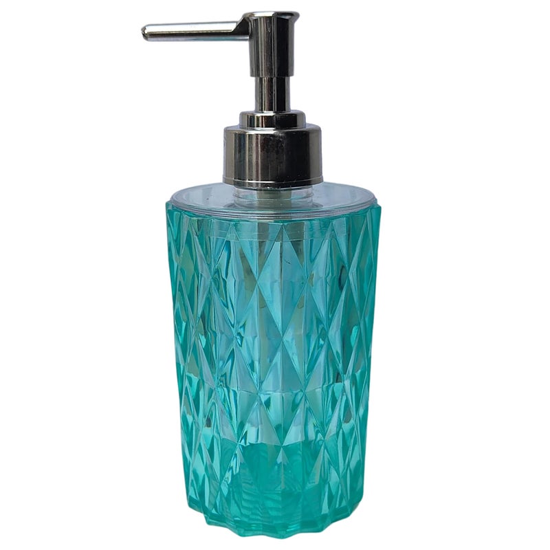 Zyro Crystal Liquid Soap Dispenser Stylish Diamond Cut Design with Pump (350 ML) for Bathroom, Kitchen, Countertop Multipurpose Shampoo, Conditioner, Lotion & Hand Soap Bottle Turquoise - Image 1