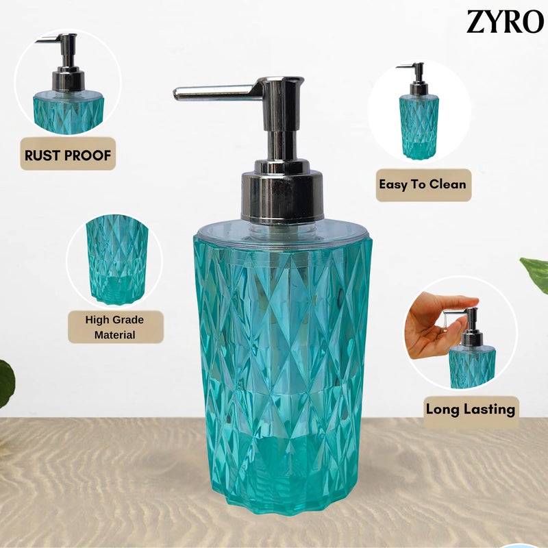 Zyro Crystal Liquid Soap Dispenser Stylish Diamond Cut Design with Pump (350 ML) for Bathroom, Kitchen, Countertop Multipurpose Shampoo, Conditioner, Lotion & Hand Soap Bottle Turquoise - Image 2