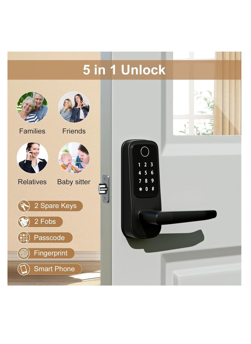 Smart Door Lock,5-in-1 Keyless Entry Door Lock with Handle,Keypad Door Lock Support WiFi & APP Control,Biometric Fingerprint Door Lock Digital Electronic Door Lock for Front Door Hotel Office Home - Image 1