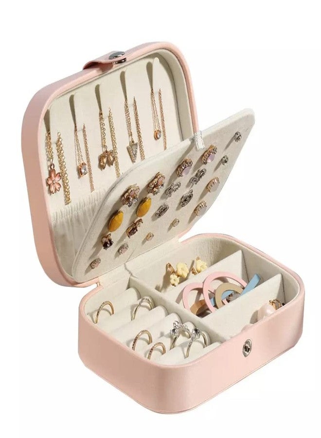 Bluwings Waterproof Double Layer PU Leather Mini Travel Jewelry Organizer Storage Box for Earrings Rings Necklaces Bracelets (Pink) - Image 1