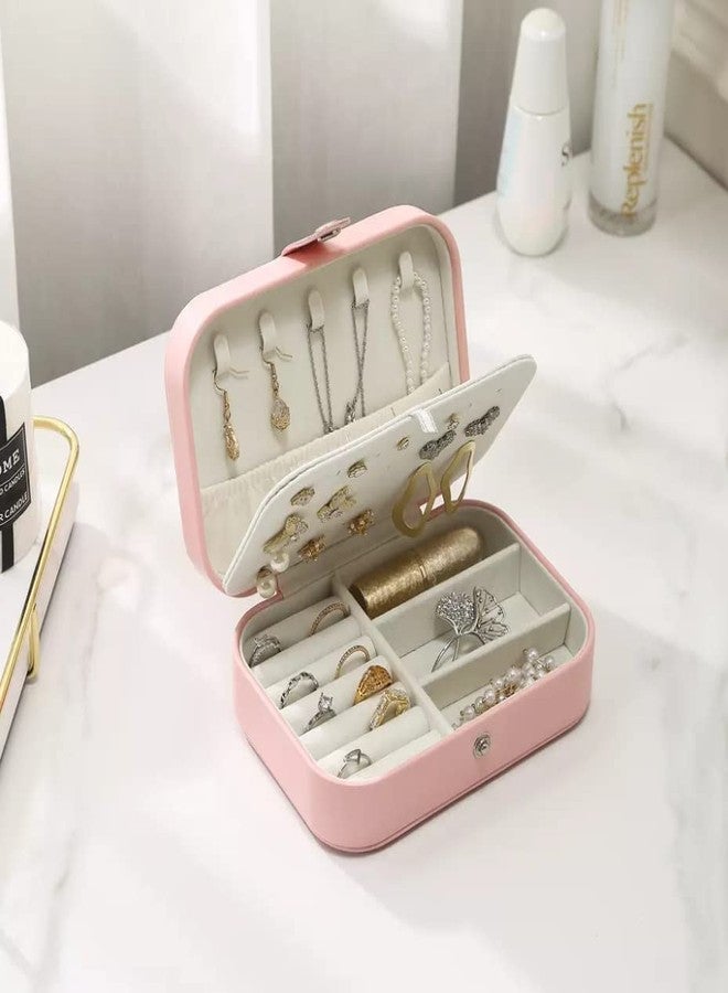Bluwings Waterproof Double Layer PU Leather Mini Travel Jewelry Organizer Storage Box for Earrings Rings Necklaces Bracelets (Pink) - Image 2