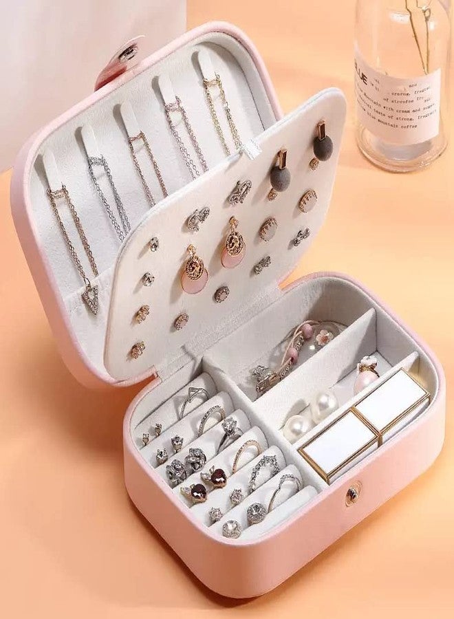 Bluwings Waterproof Double Layer PU Leather Mini Travel Jewelry Organizer Storage Box for Earrings Rings Necklaces Bracelets (Pink) - Image 4