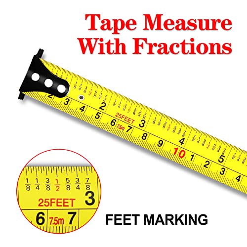 WISEUP Industrial Magnetic Tape Measure with Fractions 1/8 and Metric,Easy to Read,Measuring Tape with Belt Clip for Surveyors,Engineers,Household,Carpentry,Construction (1, 16 FT) (25 FT*2) - Image 5