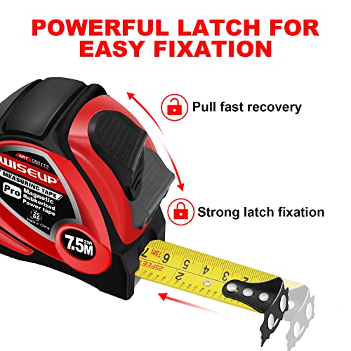 WISEUP Industrial Magnetic Tape Measure with Fractions 1/8 and Metric,Easy to Read,Measuring Tape with Belt Clip for Surveyors,Engineers,Household,Carpentry,Construction (1, 16 FT) (25 FT*2) - Image 4
