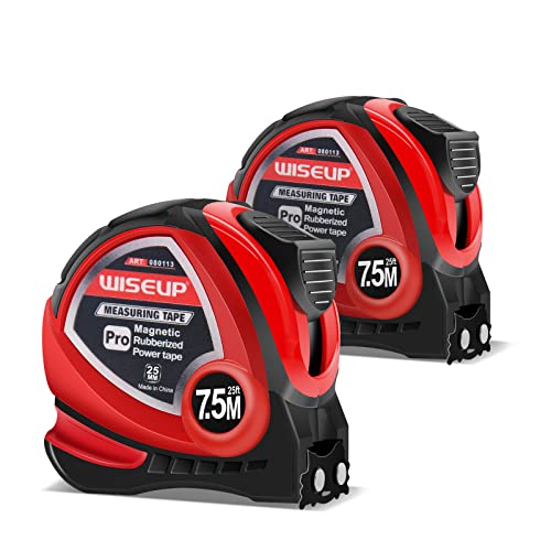 WISEUP Industrial Magnetic Tape Measure with Fractions 1/8 and Metric,Easy to Read,Measuring Tape with Belt Clip for Surveyors,Engineers,Household,Carpentry,Construction (1, 16 FT) (25 FT*2) - Image 1