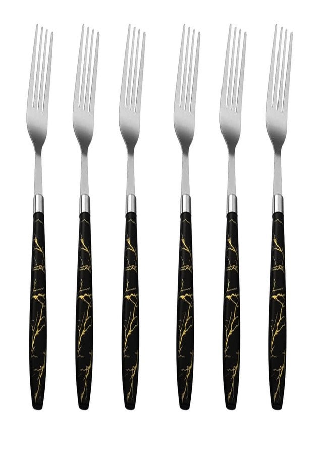 Ervio Fork Set of 6 – Black Marble Handle Stainless Steel Dinner Forks | Elegant Dining Forks for Kitchen & Table | Kanta Chammach Cutlery Set for Home, Restaurant, Parties - Image 1