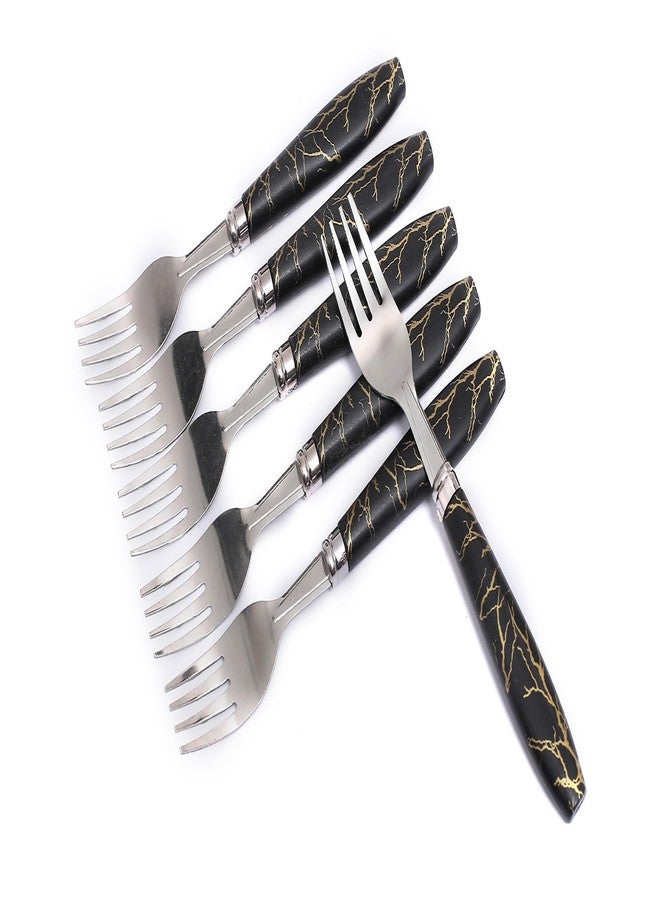 Ervio Fork Set of 6 – Black Marble Handle Stainless Steel Dinner Forks | Elegant Dining Forks for Kitchen & Table | Kanta Chammach Cutlery Set for Home, Restaurant, Parties - Image 2