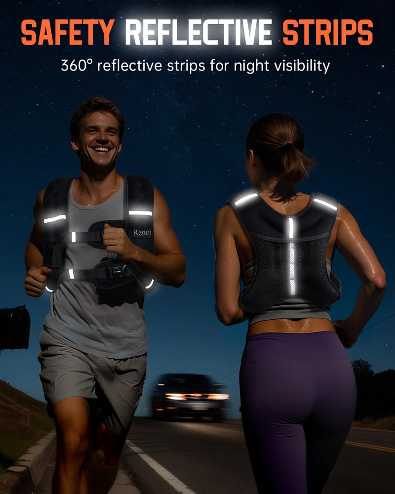 Renoj Weighted Vest for Women Men: Available in 6lb/8lb/10lb/11lb/12lb/14lb/16lb/20lb Fixed Weights for Walking, Running, Training, Exercise, Weight Loss - With Reflective Strips and Storage Pocket - Image 5