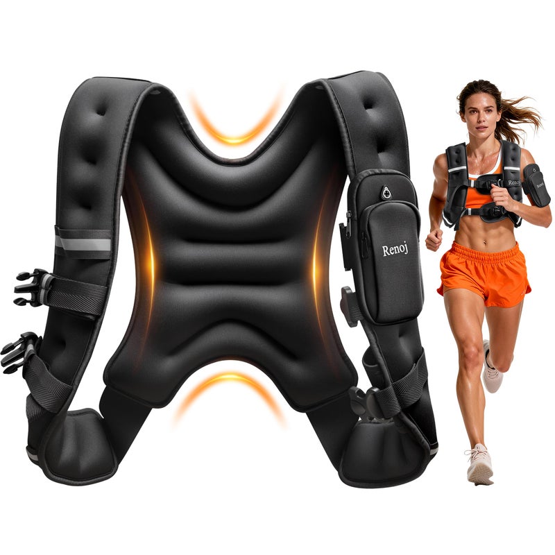Renoj Weighted Vest for Women Men: Available in 6lb/8lb/10lb/11lb/12lb/14lb/16lb/20lb Fixed Weights for Walking, Running, Training, Exercise, Weight Loss - With Reflective Strips and Storage Pocket - Image 1