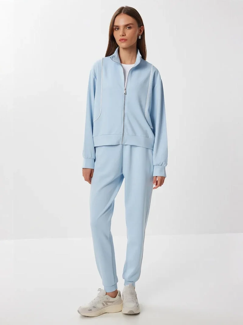 إسطنبول الساحرة ISTANBUL Contrast Binding Detailed Zippered Sweatshirt & Jogger Two-Piece Set