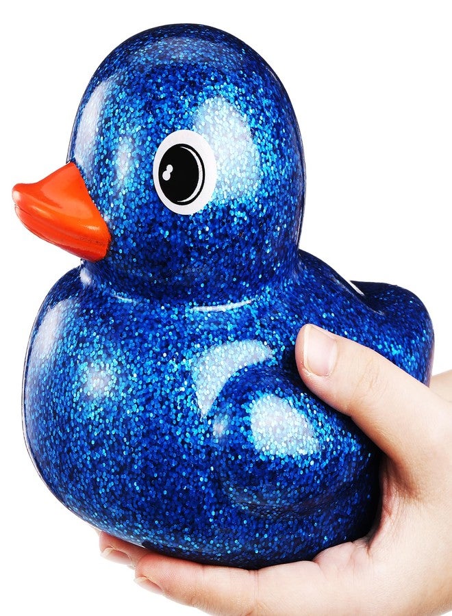 Honoson 6.89 Inch Giant Glitter Rubber Duck Big Glitter Rubber Duck Large Sparkly Duckling Bath Toy with Squeaky Sound for Summer Baby Shower Birthday Party Favor Gift(Dark Blue) - Image 1
