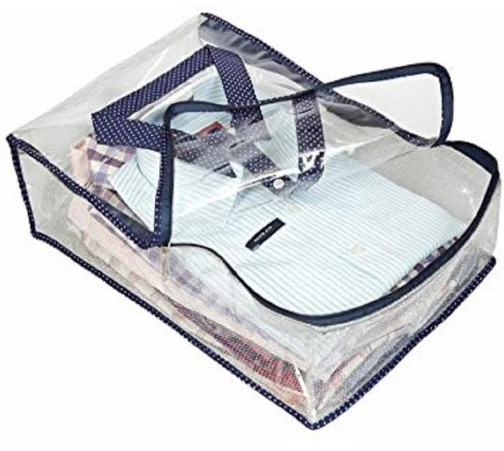 Ankit Traders Transparent Shirt Cover Storage Bags for Wardrobe and Closet Organizer with Zipper Pack of 6 Blue Golden - Image 2