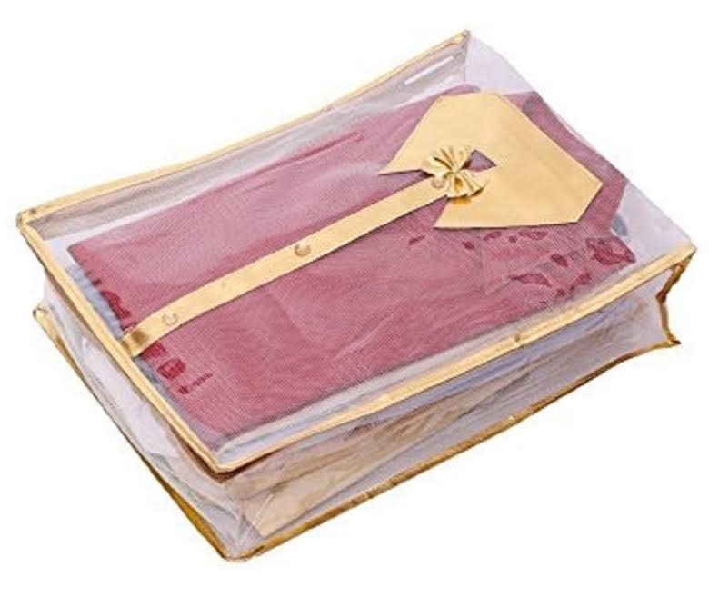 Ankit Traders Transparent Shirt Cover Storage Bags for Wardrobe and Closet Organizer with Zipper Pack of 6 Blue Golden - Image 3