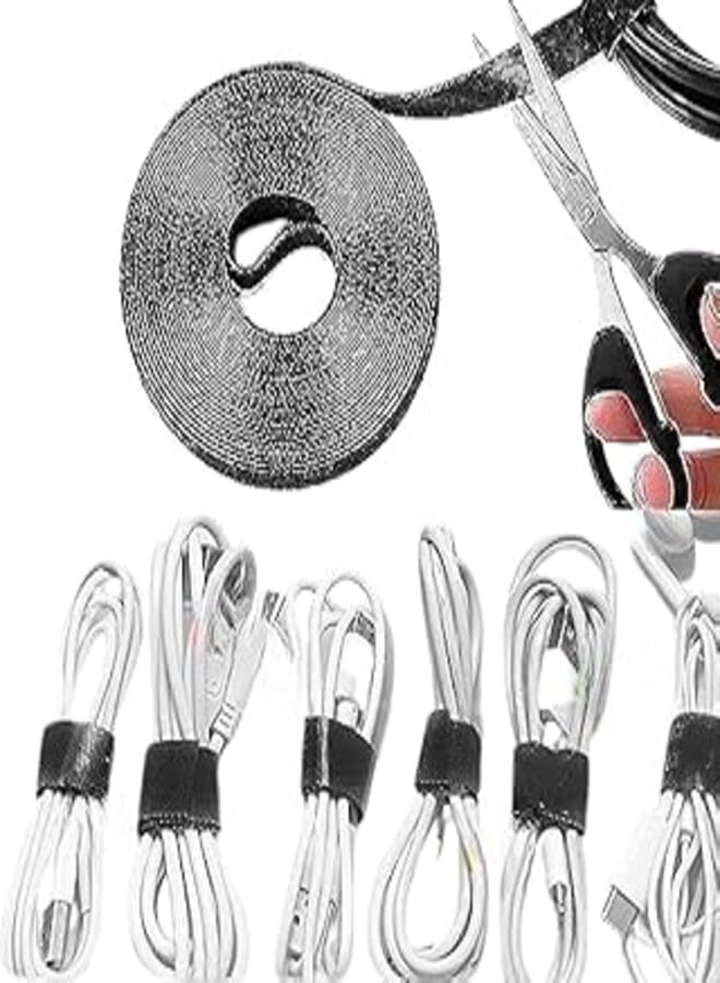 Hook and Loop Tape Roll - 20mm Wide x 5m Long - Double Sided Heavy Duty Nylon Reusable Adjustable Tape Cord Organizer Cable Wrap - Black 