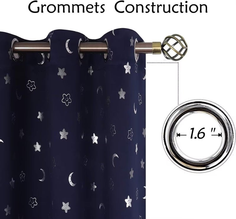 BGment Kids Curtains for Bedroom 84 Inch Length 2 Panels Set, Star and Moon Blackout Curtains for Boys Room Decor, Nursery Thermal Insulated Room Darkening Curtains with Grommet, 52 Wide, Navy Blue - Image 3