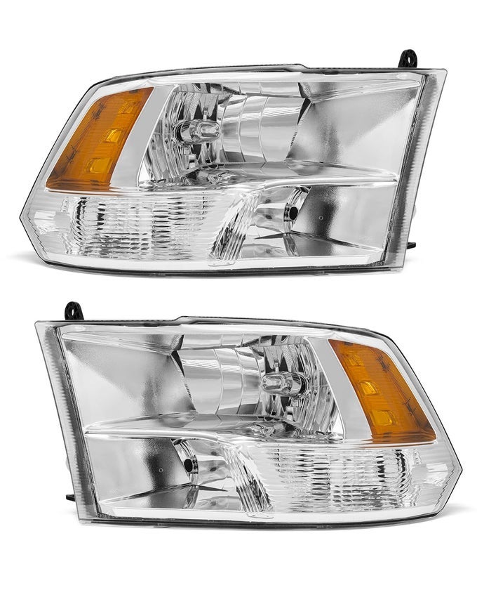For 2009 2010 2011 2012 2013 2014 2015 2016 2017 2018 Dodge Ram Headlight Assembly Compatible With 0918 Ram 15001018 Ram 2500 3500 Chrome Housing Amber Reflector Headlamp Replacement