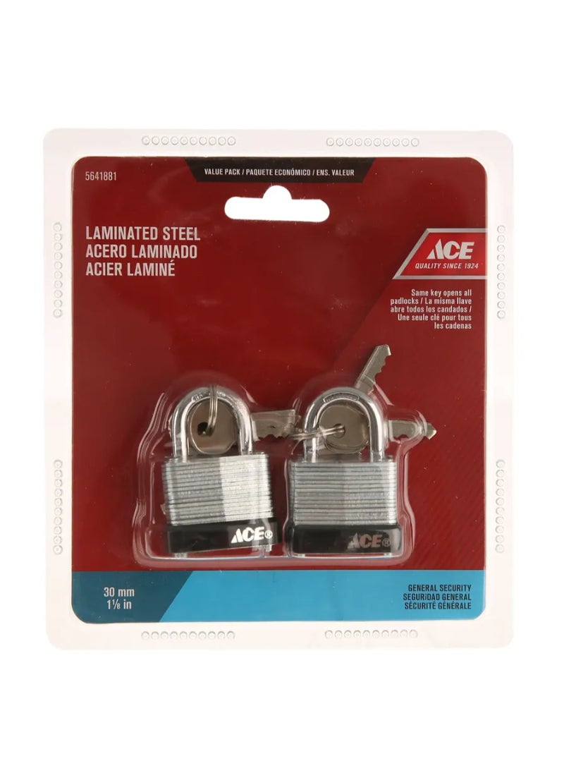 ACE Ace Laminated Steel Padlock Pack 30mm 2Pcs 