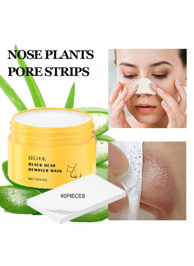 EELHOE Pore Strips,Deep Cleansing Pore Strips,Nose Plants Blackhead Remover， Blackhead Remover Peel off Mask from Face & Nose，30G*1+STRIPS*60  - Image 1