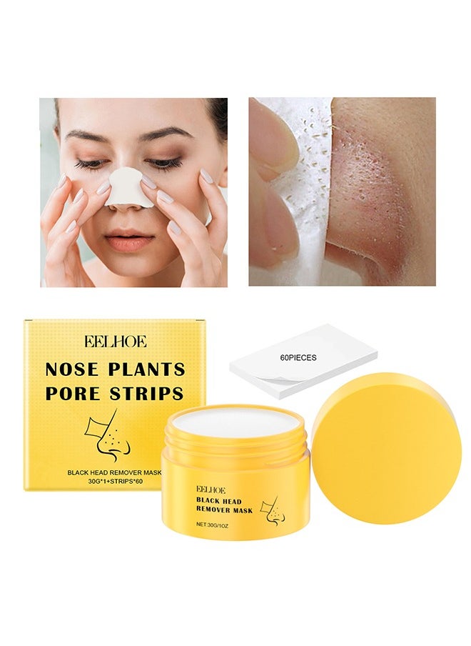 EELHOE Pore Strips,Deep Cleansing Pore Strips,Nose Plants Blackhead Remover， Blackhead Remover Peel off Mask from Face & Nose，30G*1+STRIPS*60  - Image 2
