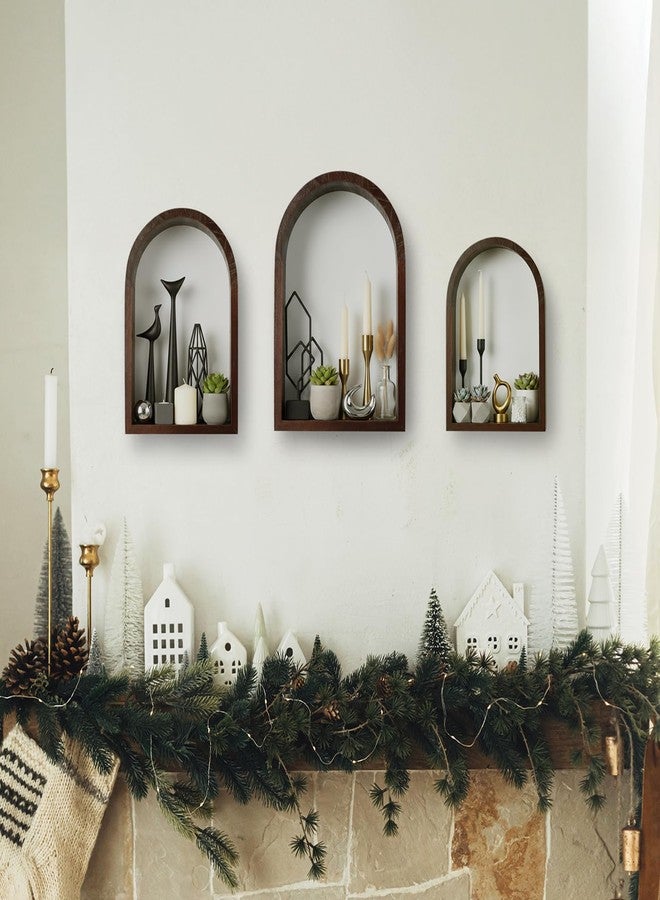 Threehoney 3 Set Arched Wall Shelf 9.8 x 7.5 Inch Wooden Hanging Arch Shelf Deep Display Storage Shelves Floating Shelves for Home Office Room Mini Figures Potted Plants Wall Decor(Brown) - Image 4