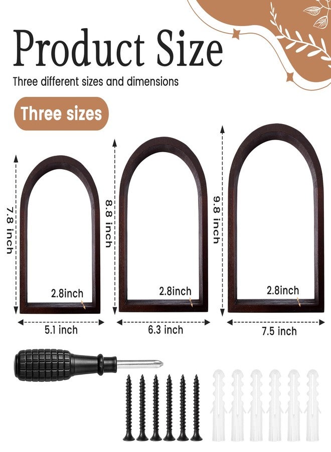 Threehoney 3 Set Arched Wall Shelf 9.8 x 7.5 Inch Wooden Hanging Arch Shelf Deep Display Storage Shelves Floating Shelves for Home Office Room Mini Figures Potted Plants Wall Decor(Brown) - Image 3
