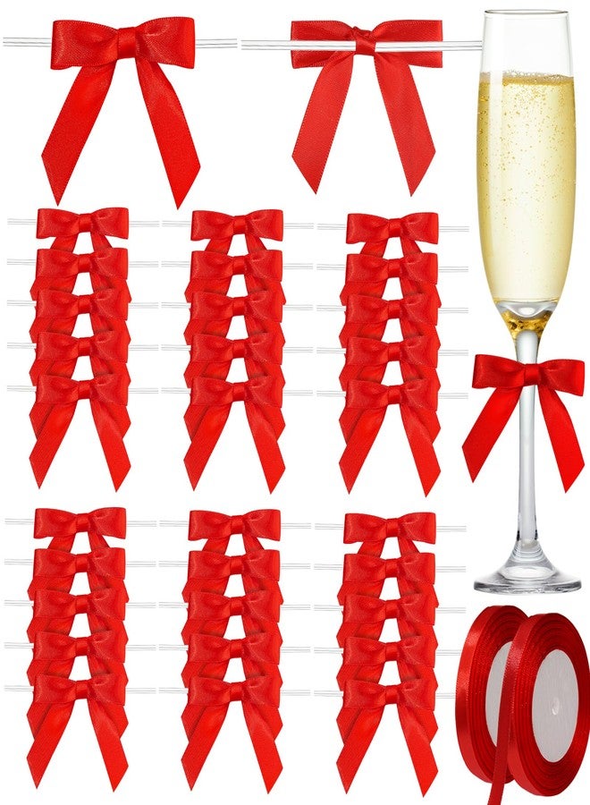 YGDZ Red Bows Satin Ribbon Set, 30PCS 3" Bows for Cake, 2PCS 3/8" X 25 Yards Thin Red Satin Ribbon for Crafts, Treat Bags, Gift Wrapping - Image 1