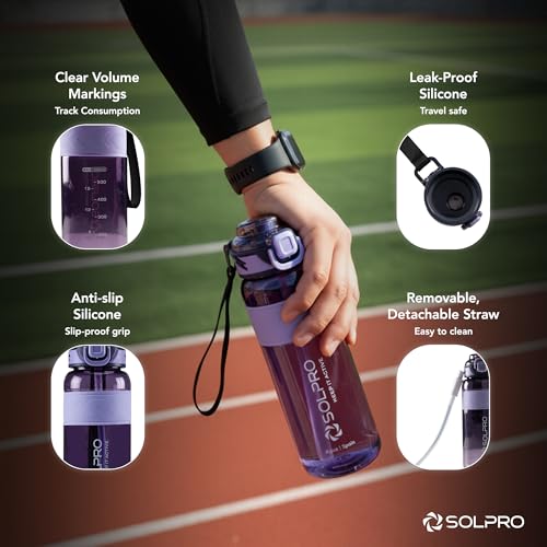Solpro Agua Spain Sipper Water Bottle 1000 ml Leakproof BPA Free, Sipper Bottle for Kids, Men, Women, Adults for School, Office, College, Travel, Gym, Workout, Outdoor, Camping (Purple/Purple) - Image 4