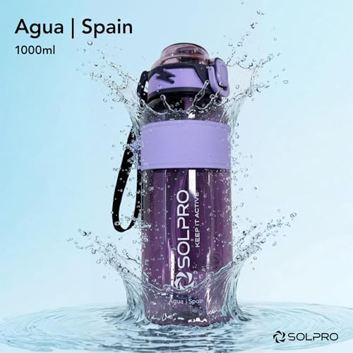 Solpro Agua Spain Sipper Water Bottle 1000 ml Leakproof BPA Free, Sipper Bottle for Kids, Men, Women, Adults for School, Office, College, Travel, Gym, Workout, Outdoor, Camping (Purple/Purple) - Image 3