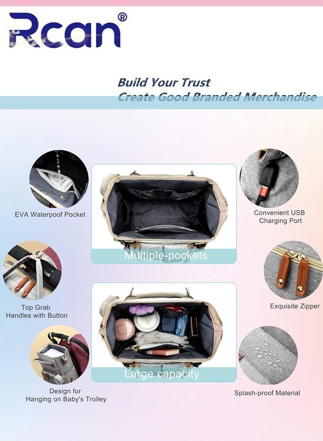 Rcan Baby Diaper Bag Backpack with USB Port Outdoor Travel Large Capacity Durable Maternity and Baby Bag Multifunctional Waterproof Handbag for Baby Mother  - Image 2