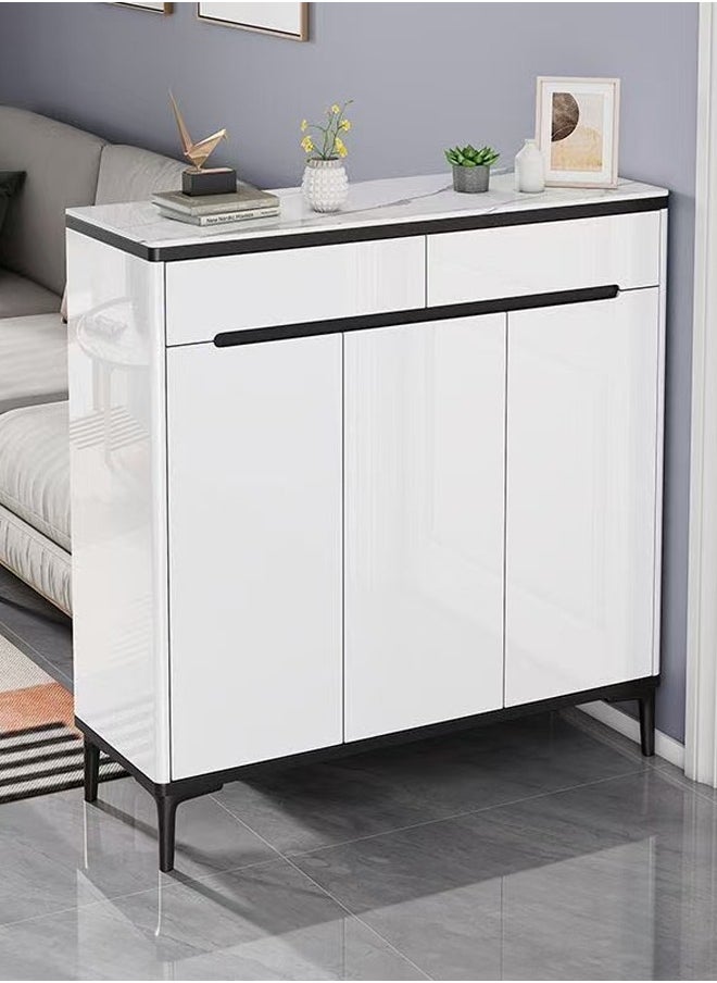 C&C Home - Multifunctional Luxury Glossy Style Entryway Shoe Cabinet Modern Console Table Behind Couch Table Shoe Storage Rack Hallway Table with Display Shelf and 2 Drawers Storage 90x32x100 cm - Image 1