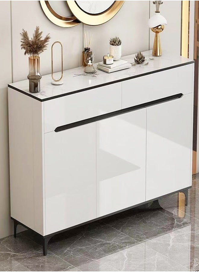 C&C Home - Multifunctional Luxury Glossy Style Entryway Shoe Cabinet Modern Console Table Behind Couch Table Shoe Storage Rack Hallway Table with Display Shelf and 2 Drawers Storage 90x32x100 cm - Image 1