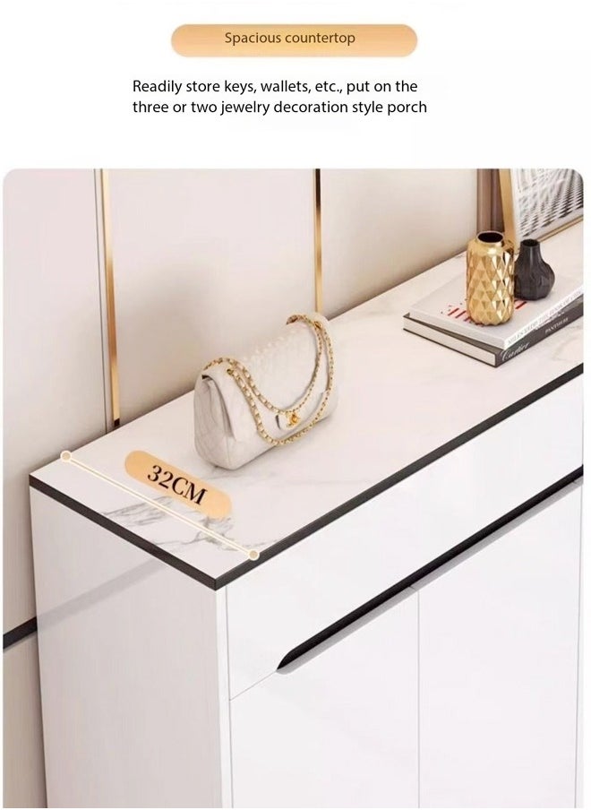 C&C Home - Multifunctional Luxury Glossy Style Entryway Shoe Cabinet Modern Console Table Behind Couch Table Shoe Storage Rack Hallway Table with Display Shelf and 2 Drawers Storage 90x32x100 cm - Image 1