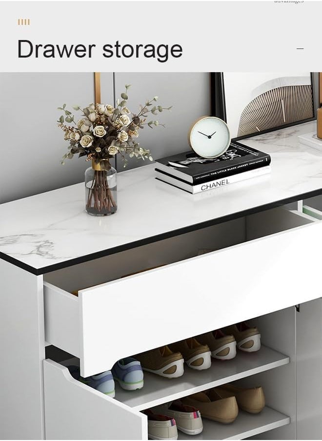 C&C Home - Multifunctional Luxury Glossy Style Entryway Shoe Cabinet Modern Console Table Behind Couch Table Shoe Storage Rack Hallway Table with Display Shelf and 2 Drawers Storage 90x32x100 cm - Image 1